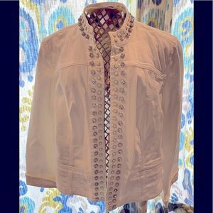 New with tags Chico’s white denim bling jacket